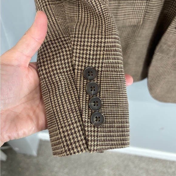 J Crew Brown Plaid Linen Cotton Blend Blazer Two Buttons Summer 44L - Picture 7 of 12